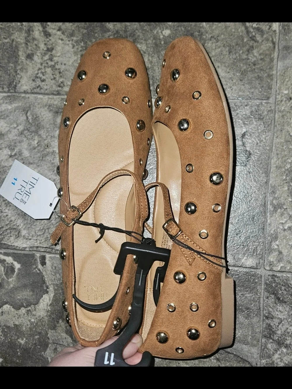 Time and Tru Women's Studded Mary Jane Flats Size 11 NWT